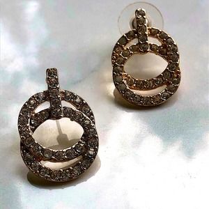 New gold/crystal circle drop earrings j.crew